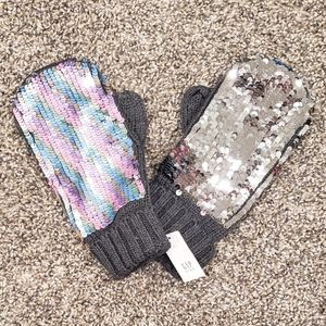 Reversible Flip Sequin Mittens, Gap Kids, Silver/Pastel Rainbow, Youth Girls M